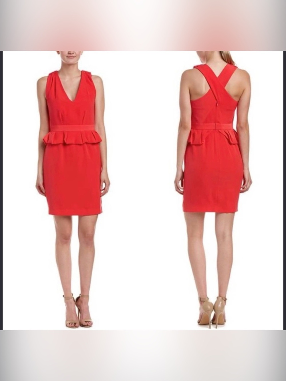 Maje Pink V-Neck Peplum Midi Dress